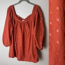 LC Lauren Conrad Blouse Plus Size 3X Top 3/4 Sleeves Burnt Orange Shimmer Circle