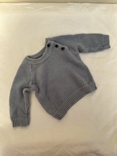 Primark Light Blue Knit Jumper - 0-3 Months, Buttons 100% Cotton Unisex