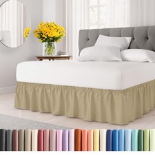Wrap Around Dust Ruffle Bed Skirt - Beige - for Queen Size Beds with 18 Inch ...
