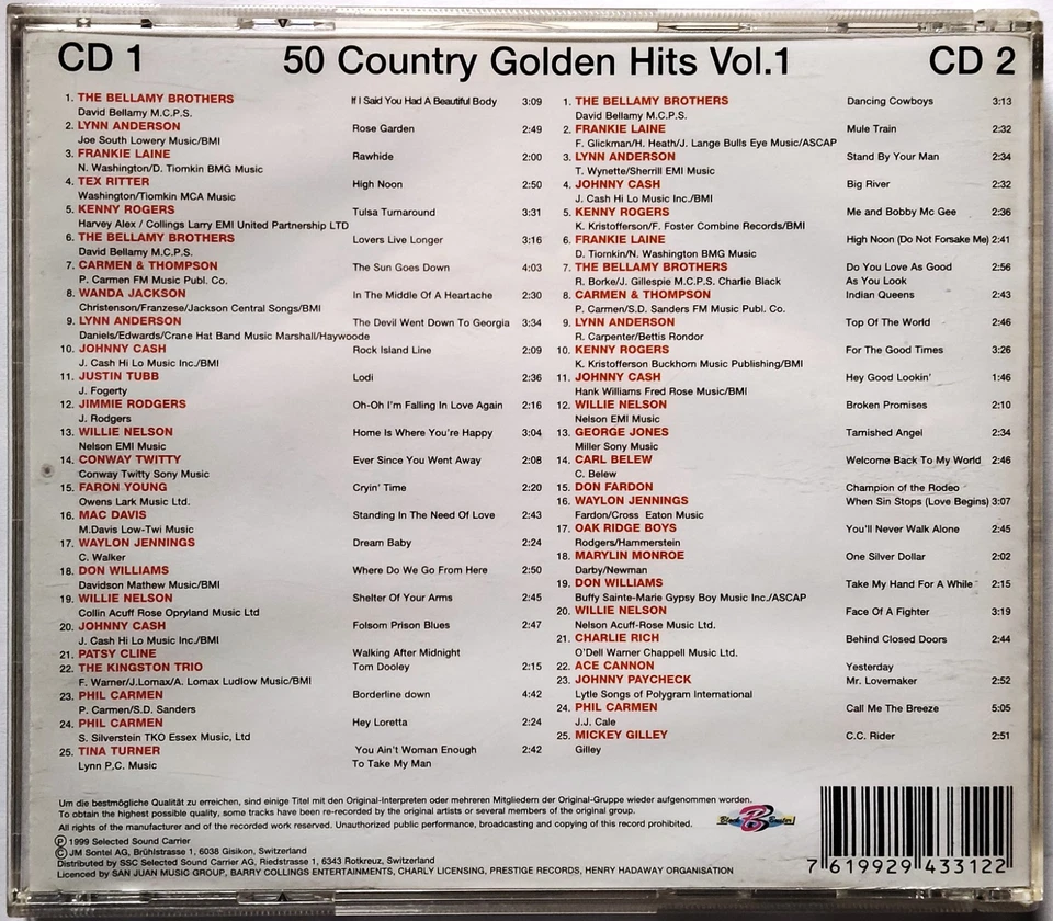 50 Country Golden Hits Vol. 1 (1999) 2-CD's, Folk Rock, Country Rock, gebr. - Bild 2 von 2