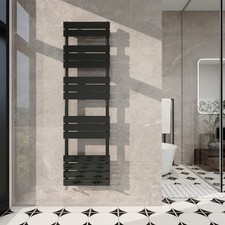 Flat Panel Towel Rail Radiator Central Heating Rad Black 1600x450mm