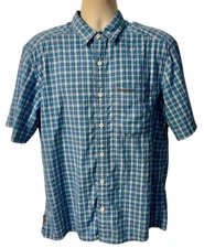 SIMMS L Fishing Checked Textured Blue Lightweight Short Sleeve Shirt *Excellent*