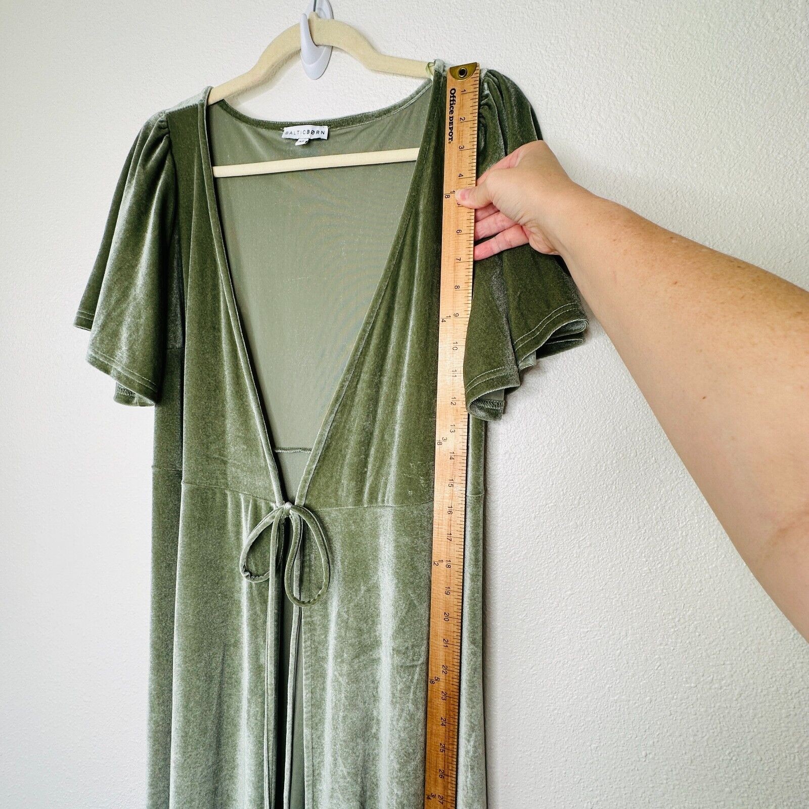 Baltic Born Light Sage Green Velour Short Flutter Sleeve Maxi Wrap Dress XS