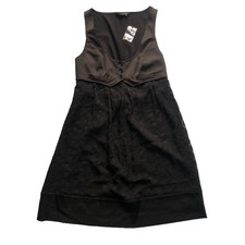 BCBG Maxazria Dress 6 Black Lace Silk Sleeveless Fit Flare Cocktail Wedding