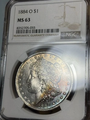 1884-O NGC Morgan Dollar, Crescent Toned Obverse, Choice UNC, Nice Coin!