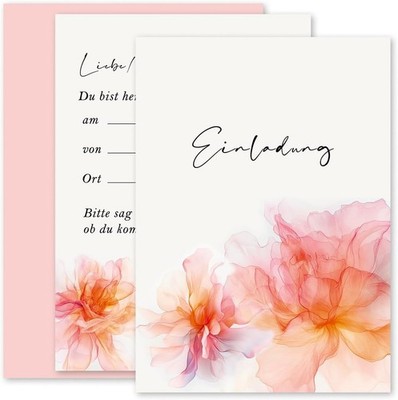 E&G Klasse 10x Einladungskarten A6 mit Umschlägen Pfingstrose Aquarell Blumen