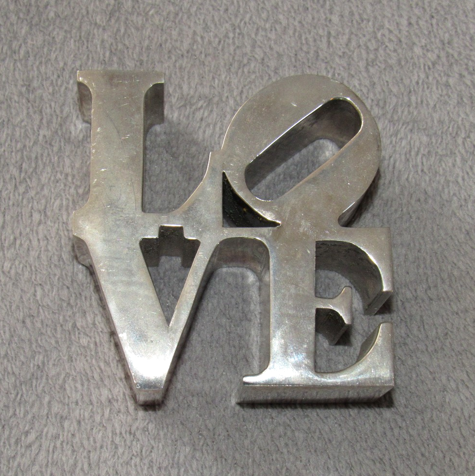 Vintage ROBERT INDIANA Love Sculpture Silver Tone Metal 3