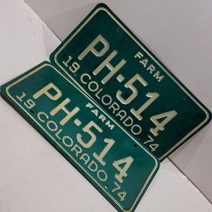 1974 Colorado License Plate Pair Farm Truck PH-514 man cave BAR