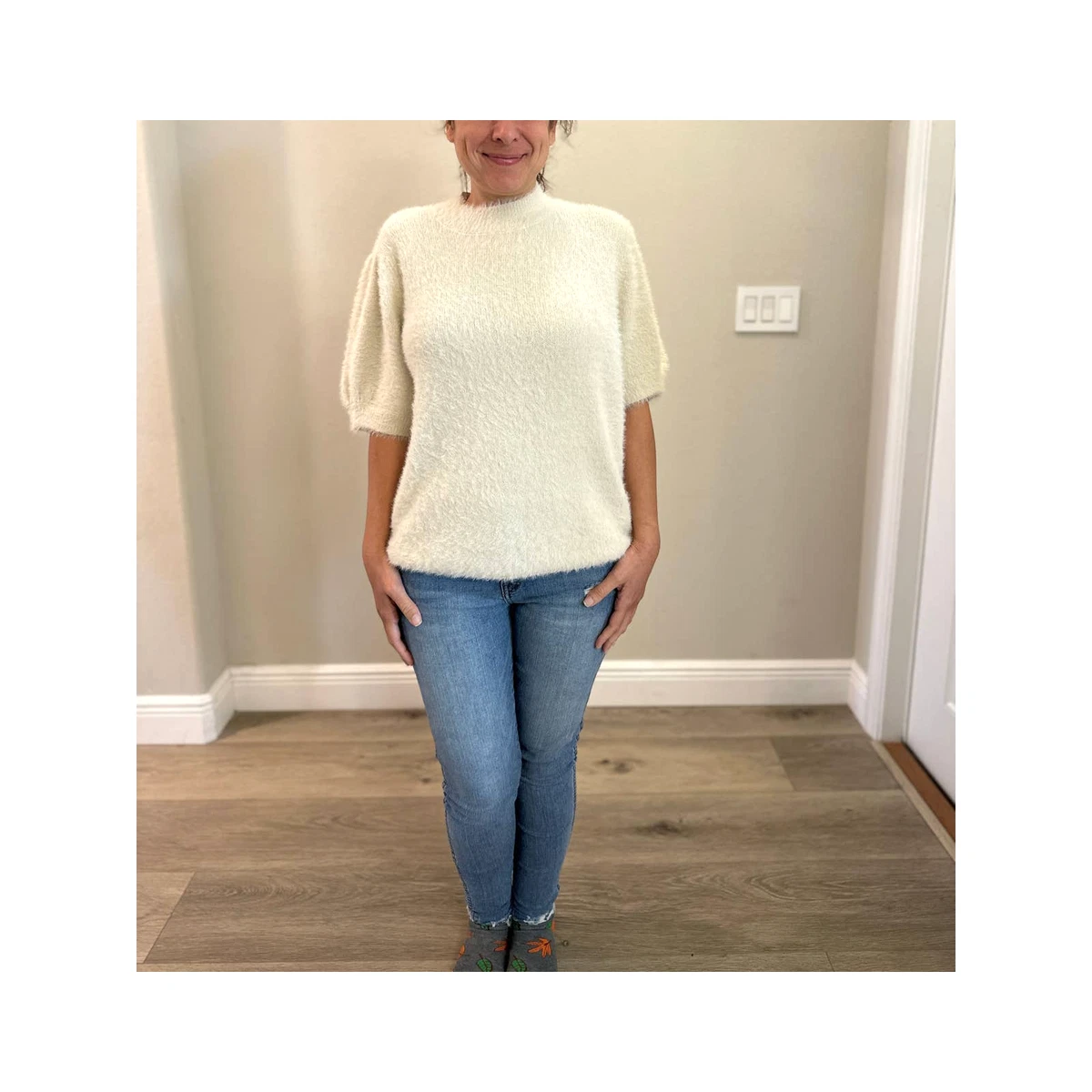 Cream short sleeve sweater shop