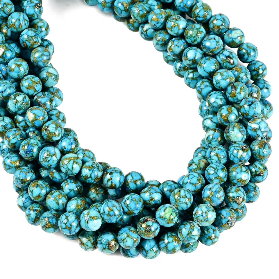 Mohave Copper Light Blue Turquoise Smooth Round Beads 6mm 8mm 10mm 15.5'' Strand - Image 2 of 3