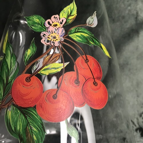 MCM Glass Footed Cocktail Pitcher CHERRY Vintage ?Hand Painted ?West Virginia? - Picture 21 of 24