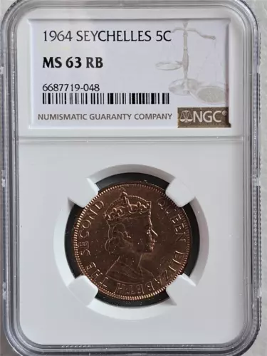 Seychelles 5 Cents 1964 NGC MS 63 RB