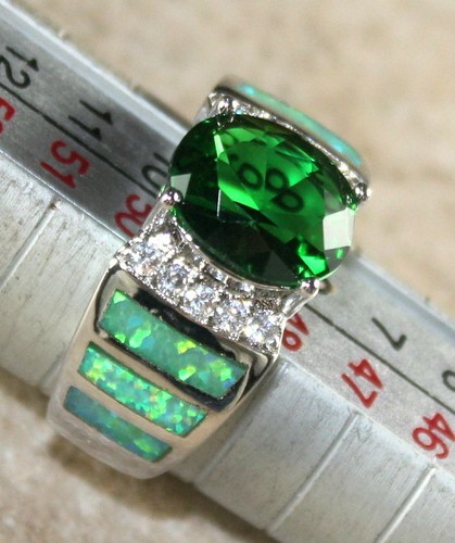 Anello ovale ARGENTO elegante opale di fuoco verde e peridoto verde misura 6, WR41702 - Foto 2 di 2