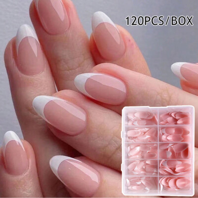 120 Stück Nägel Nude Zum Aufkleben Kurz Mandel, Französische Weiß Press on Nails