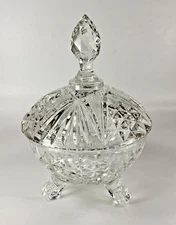 Vtg American Brilliant Hand Cut Glass Compote Footed Candy Dish Lid EAPC