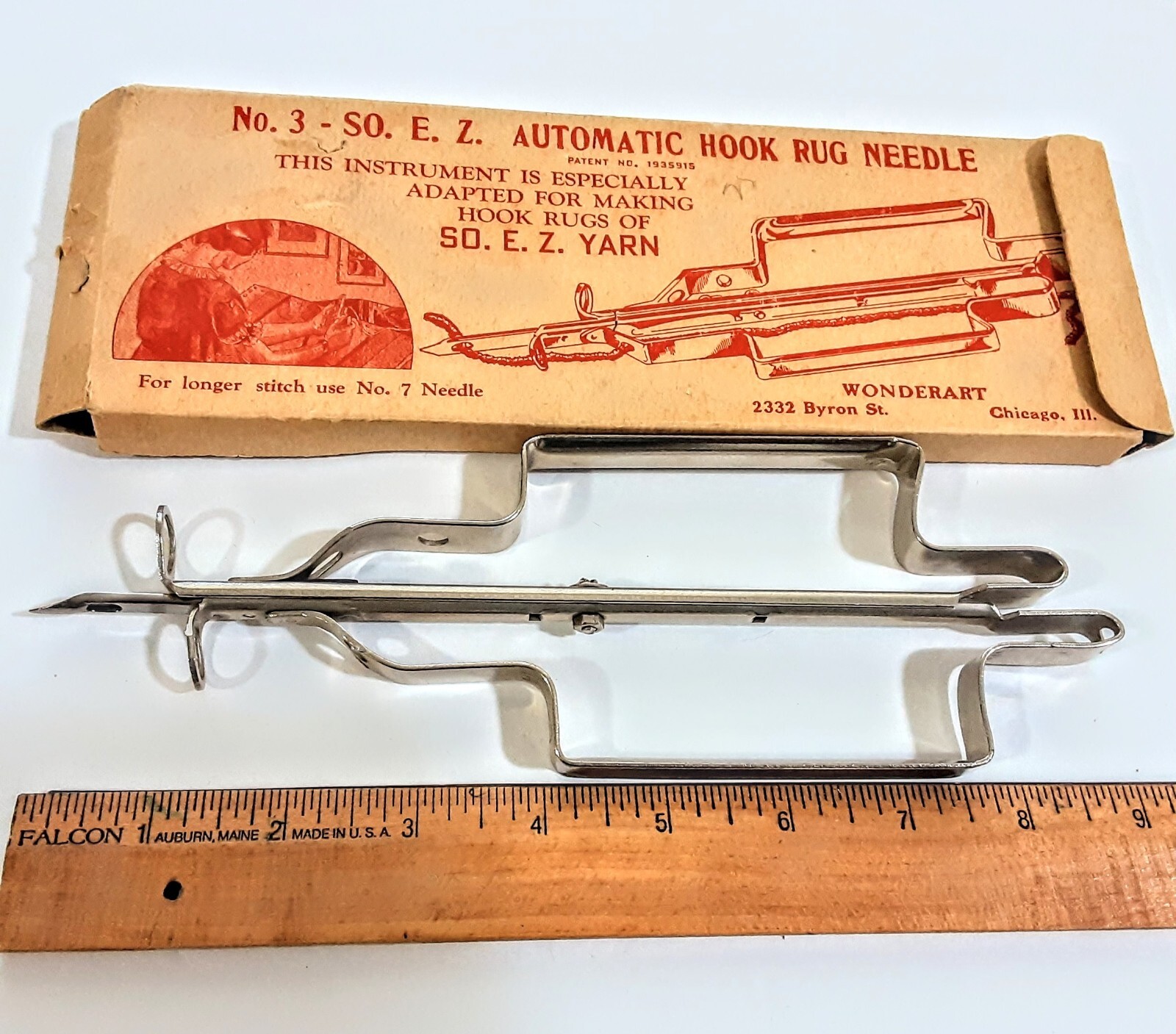 Vintage Wonderart So E Z Automatic Hook Rug Needle No 3 NOS w Original Box 1939