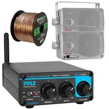 Pyle PDA20BT Bluetooth Stereo Power Amplifier, 2x 3.5'' Silver Speakers, Wire