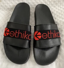 Ethika Slides Sandal Black Red Leather Size 47 US 12.5-13 Italy Made Retail $120