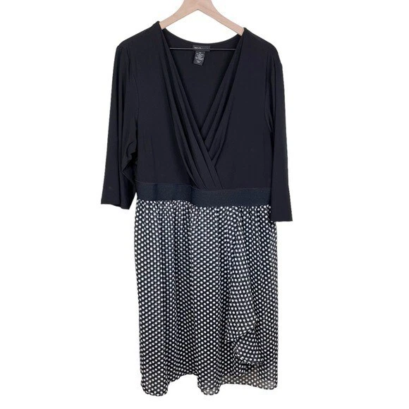 Lane Bryant Black and White Polka Dot Wrap Ruffle Dress Women s Plus Size 22