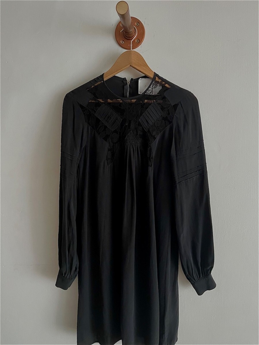 alc black mini dress A.L.C. Mini Dress Black Velvet & Bird-Embroidered Lace Size 6 – Celebrity  Owned