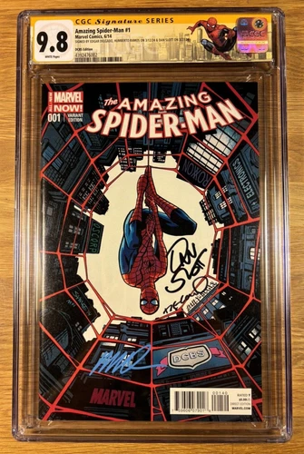 Amazing Spider-Man #1, (2014) DCBS, CGC 9.8 3X SS signed Slott, Ramos, Delgado