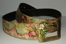 ISRAEL MICHAL NEGRIN FLORAL FABRIC BELT CRYSTAL BUCKLE SIZE L  10111