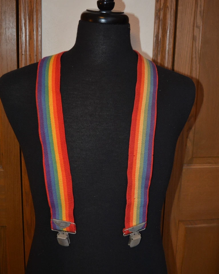 VTG Rainbow Suspenders EUC Festive Colorful Multicolor - Image 3 of 4