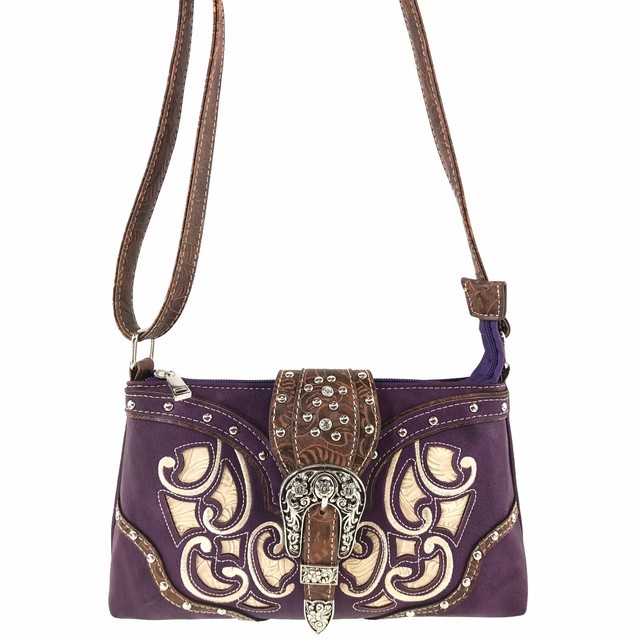 Justin West Concealed Carry Tooled PU Leather Buckle Small Crossbody