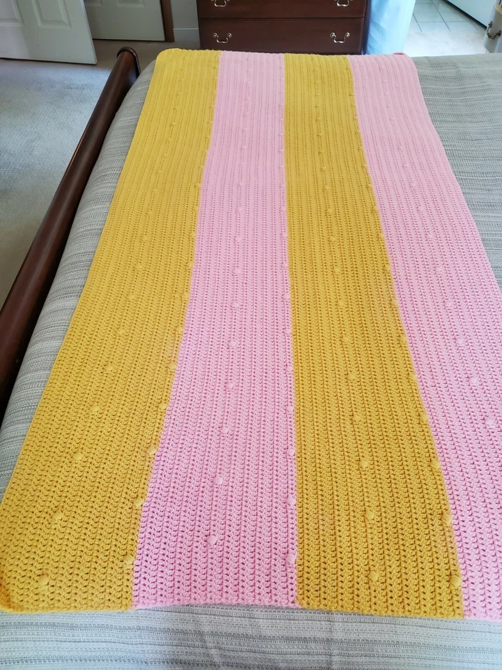 Tiro de ganchillo afgano para cama/sofá 72"x36" amarillo y rosa vibrante colores juveniles Foto 2 de 4