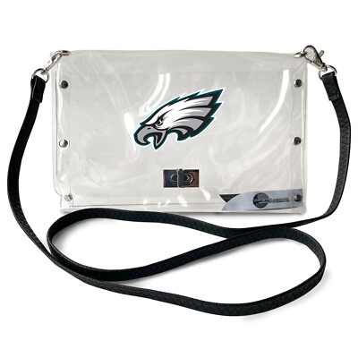 TWO (2) PHILADELPHIA EAGLES STADIUM APPROVED, CLEAR ENVELOPE STRAP PURSES
