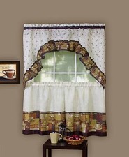 Coffee Complete Kitchen Curtain Tier and Swag Valance Set - Assorted Sizes