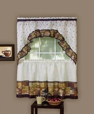 Coffee Complete Kitchen Curtain Tier and Swag Valance Set - Assorted Sizes