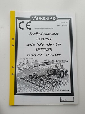 VADERSTAD FAVORIT NZF INTENSE NZI 450-600 GRUBBER TEILE & BEDIENUNGSANLEITUNG