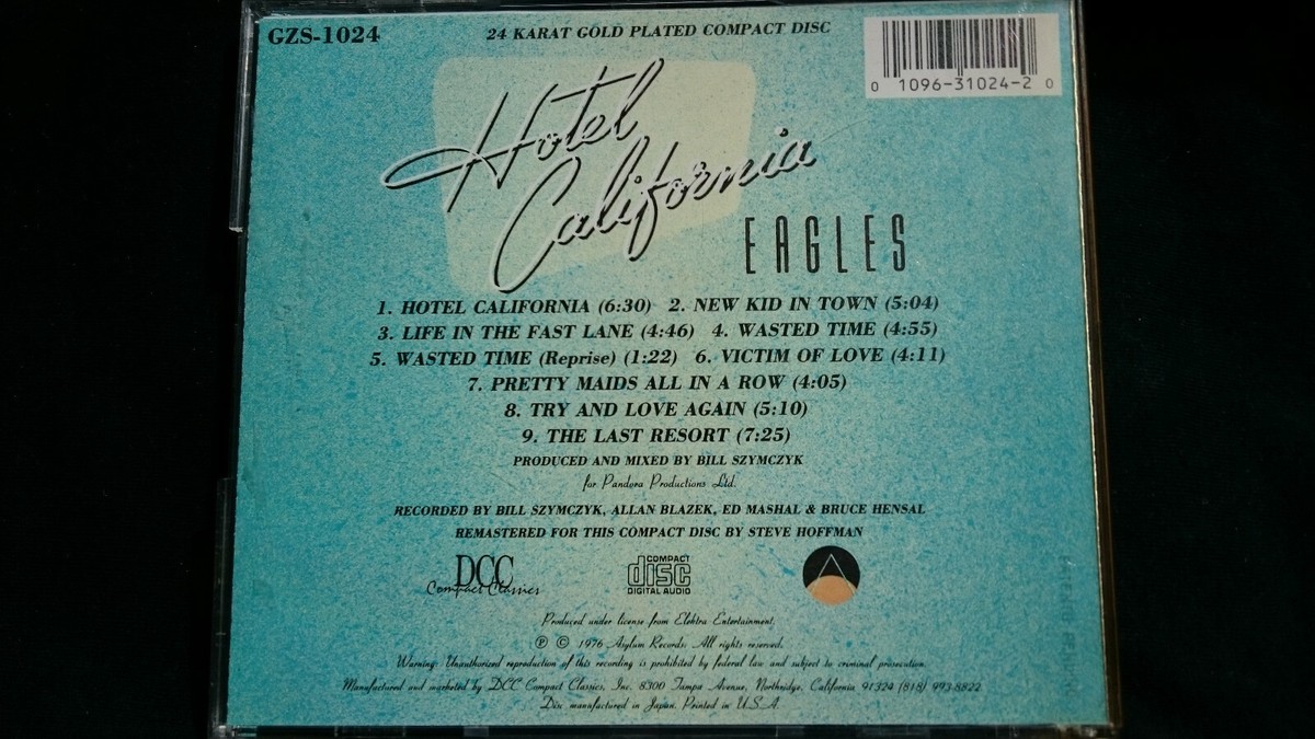 THE EAGLES Hotel California *24 KT GOLD PLATED DCC*CD*LIKE