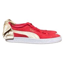 Puma Suede Bow Varsity Red Gold Leather Low elastic Lace Up Women s size 6
