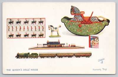 Postcard c1910 Tuck Queens Doll House, Train, Royalty, Nursery Toys 1129