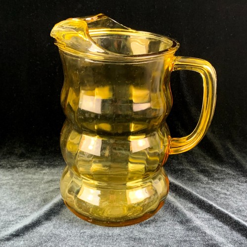 Federal Glass Lido Golden Glow 56 oz Pitcher Ice Lip Amber Glass Excellent - Picture 2 of 8