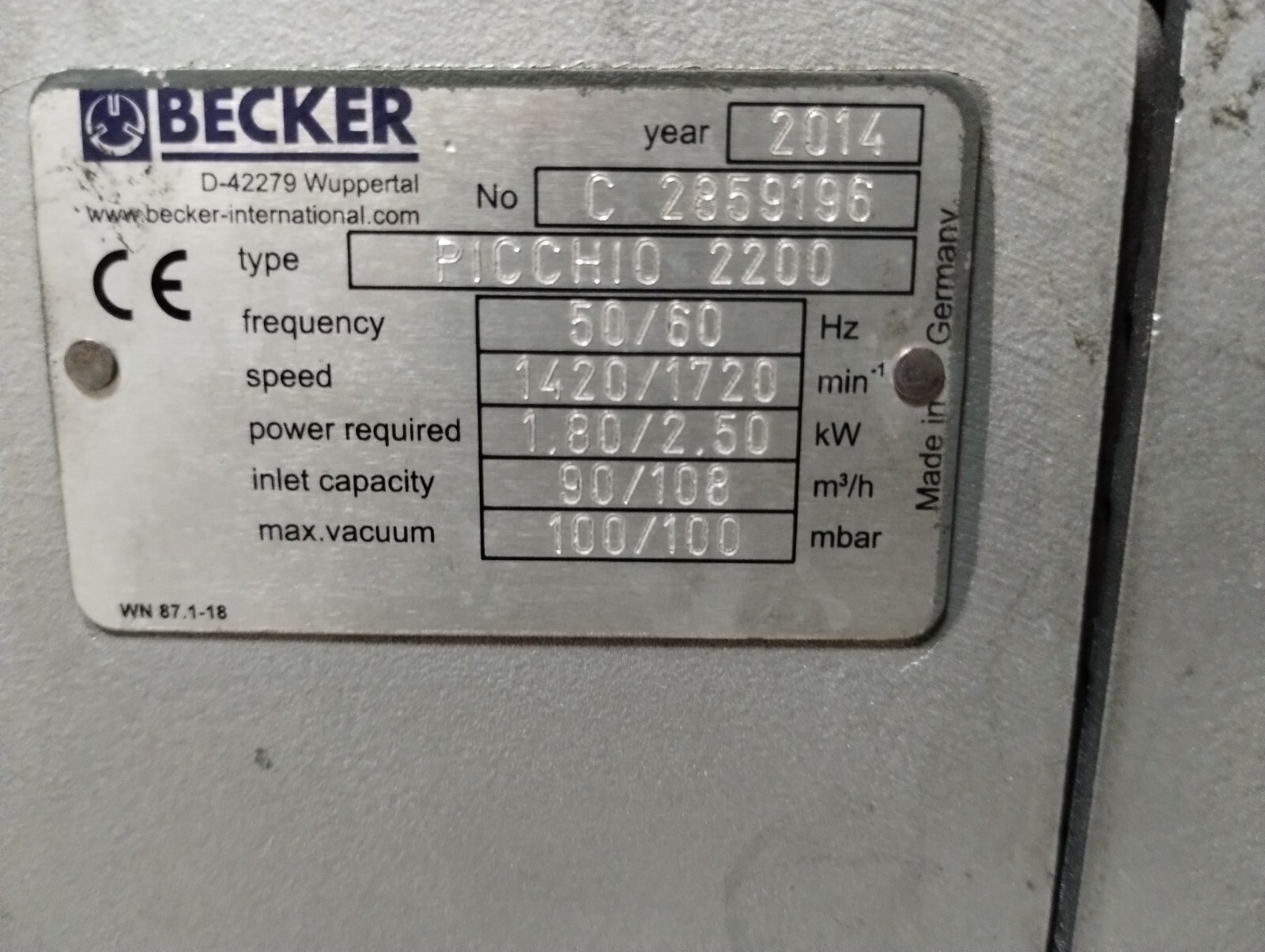 2014 BECKER Picchio 2200 Rotary Graphite Vane Vacuum Pump eBay