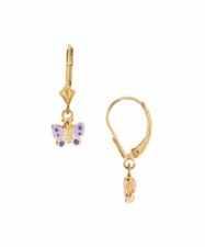 Sterling Silver Children's butterfly enamel dangle earrings pp  gold dipped 