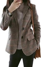 Womens Chic Lapel Collar Plaid 2-Button Faux ...