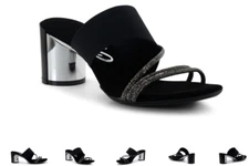 Onex Fetish Black Silver Elastic Slide Wedge Sandal Women's US sizes 5-11/NEW!!!