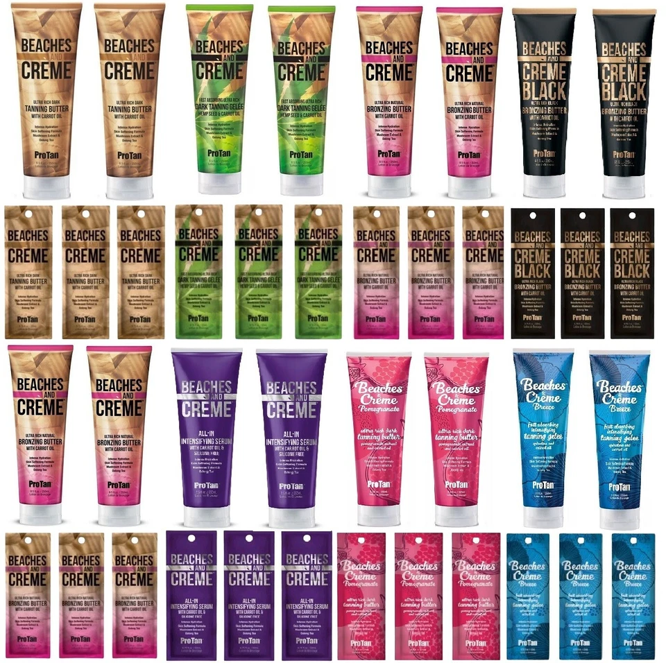 PRO TAN BEACHES & CREME Bottiglia e bustina lozione abbronzante lettino abbronzante spiaggia e crema abbronzante professionale affare all'ingrosso