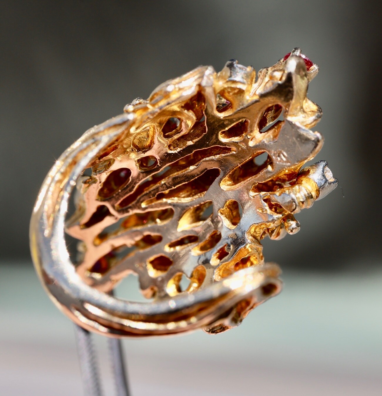 14K 585 SOLID YELLOW GOLD RUBY DIAMOND CLUSTER AR… - image 13