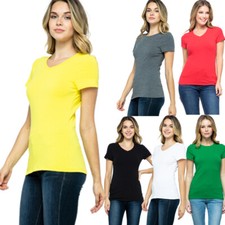 Women's Crew Neck  V Neck T Shirt Short Sleeve Solid Fitted Stretchy Soft Top