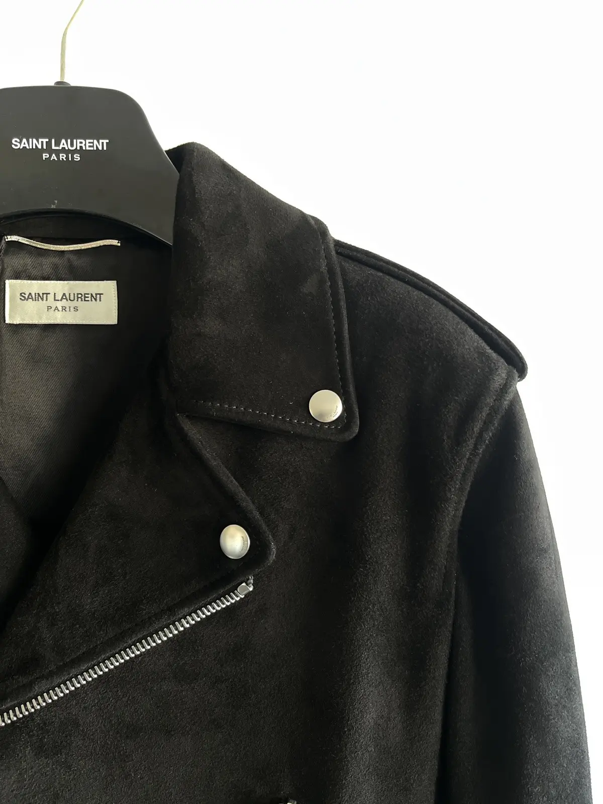 Giacca da motociclista Saint Laurent Paris in pelle scamosciata nera L01 taglia 50