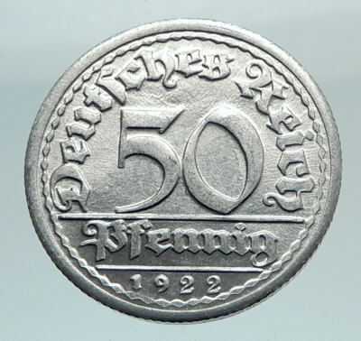 1922 G GERMANY Weimar Republic Aluminum 50 Pfennig German Coin WHEATSHEAF i74477