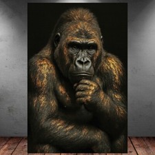 LEINWAND BILD ER XXL ABSTRAKT GORILLA AFFE SCHWARZ GOLD MODERN WAND POSTER P1362