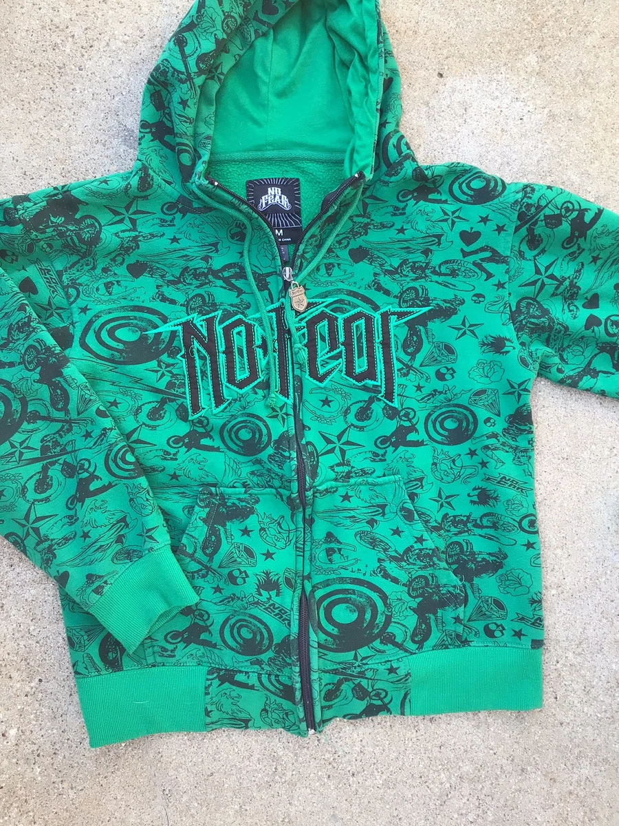 NO FEAR Full Zip Up Hoodie Green Boys Large Teen Vintage eBay