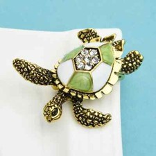 Vintage Green Turtle Brooch Ocean Animal Pin Summer Beach Unisex Fashion Jewelry