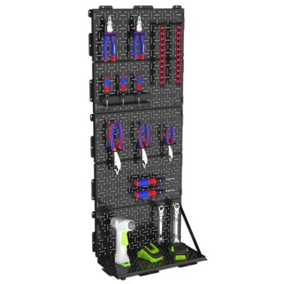 WORKPRO 16 x 16  Metal Peg Board, Foldable Black Pegboard 3 Pack with Round Hole